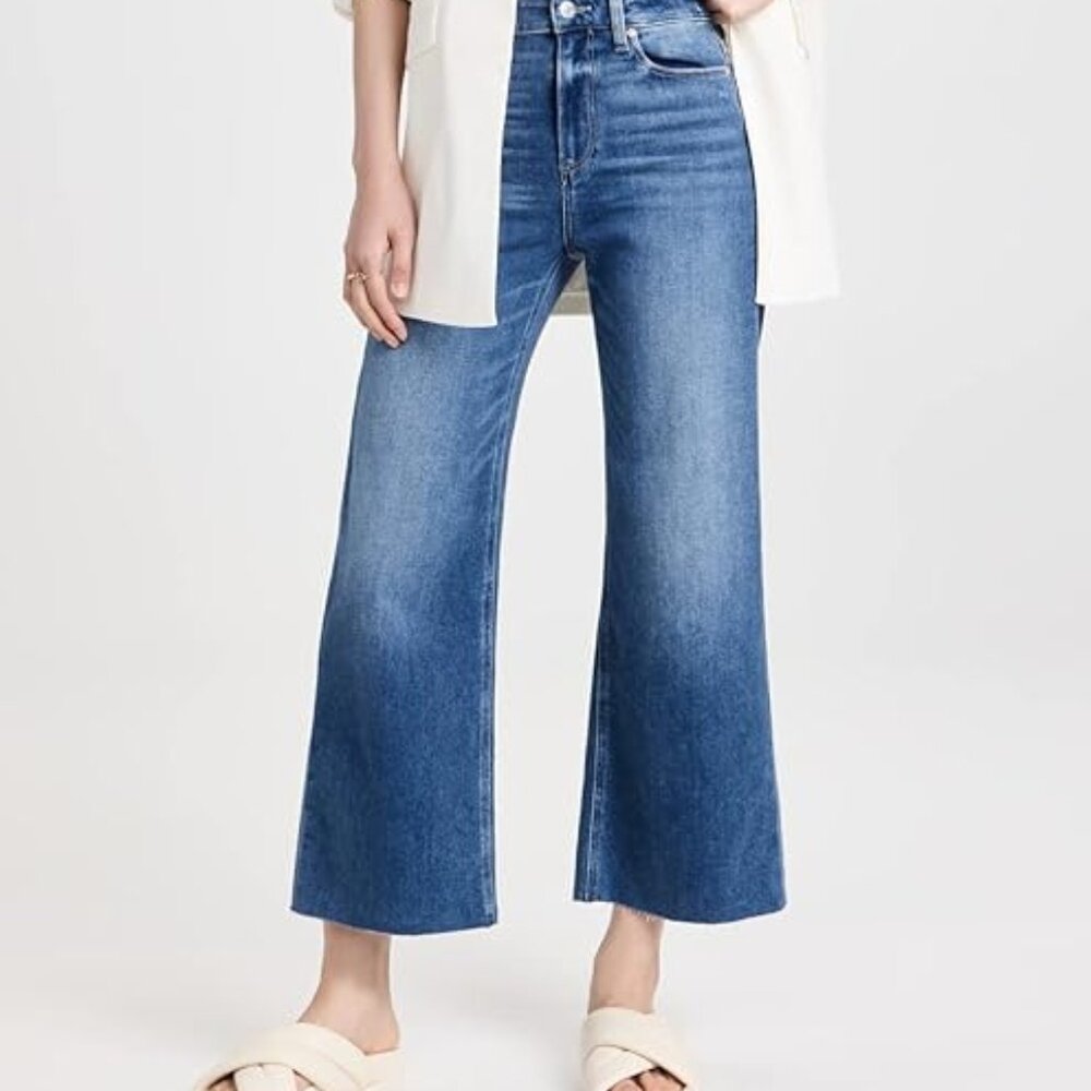 PAIGE Blue Wide Leg Cropped Jeans
